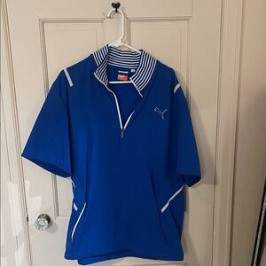 Puma Royal Blue Quarter-Zip Short Sleeve Performance Jacket with White Trim
